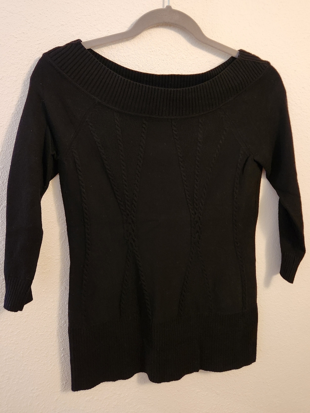 White House Black Market Black Off-the-Shoulder Cable Knit Sweater